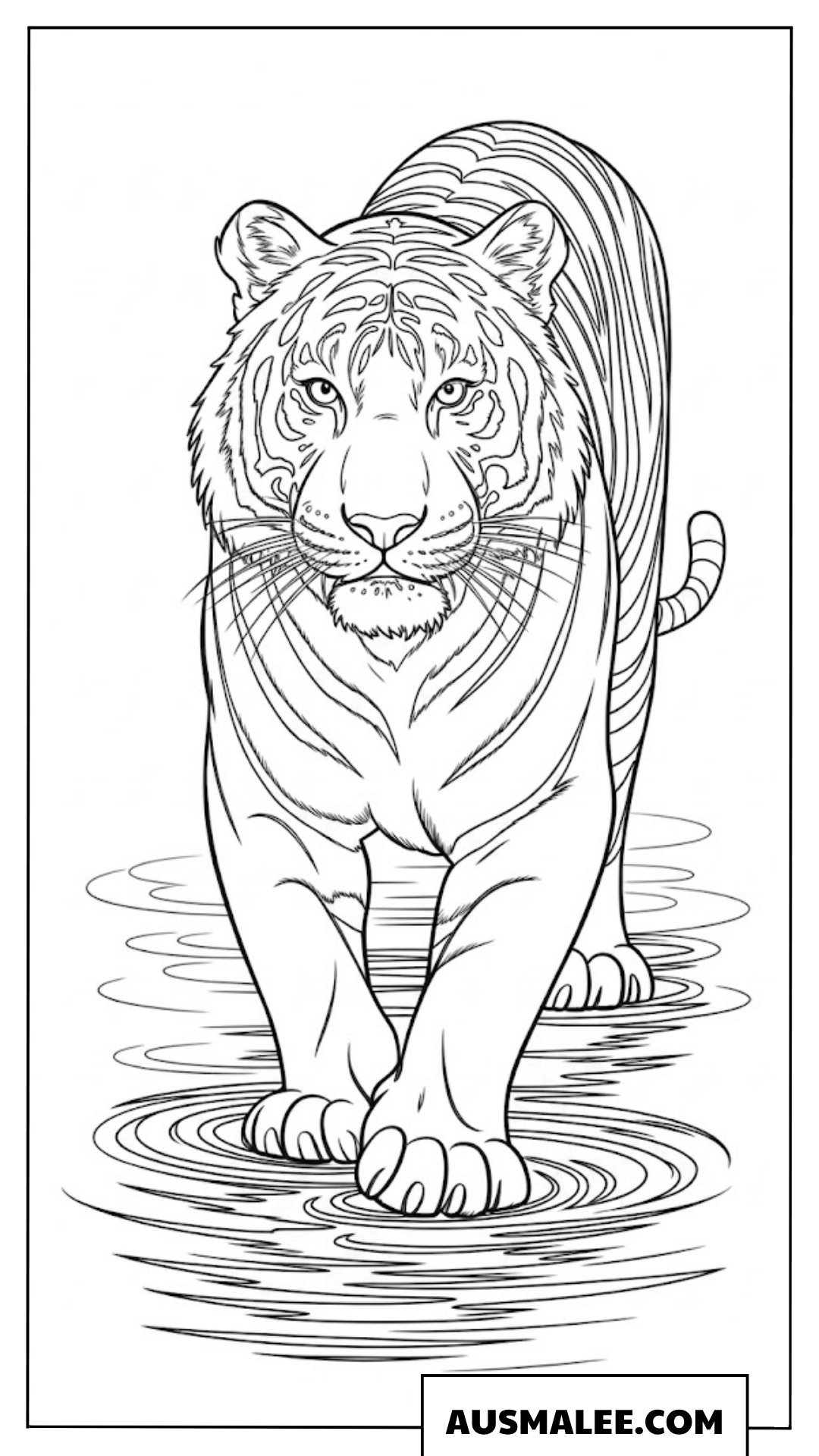 Ausmalbild Tiger läuft direkt nach vorne