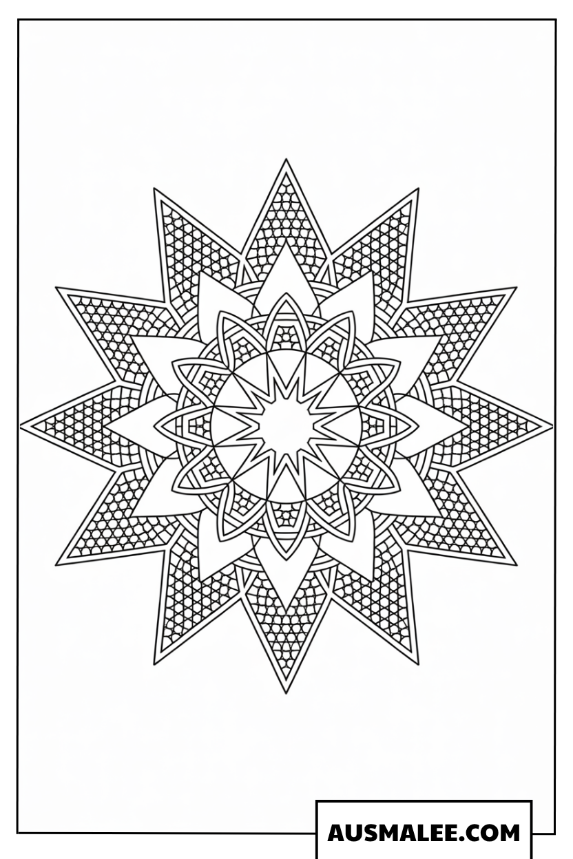 Ausmalbild Vieleckiger Stern mit geometrischen Spitzen