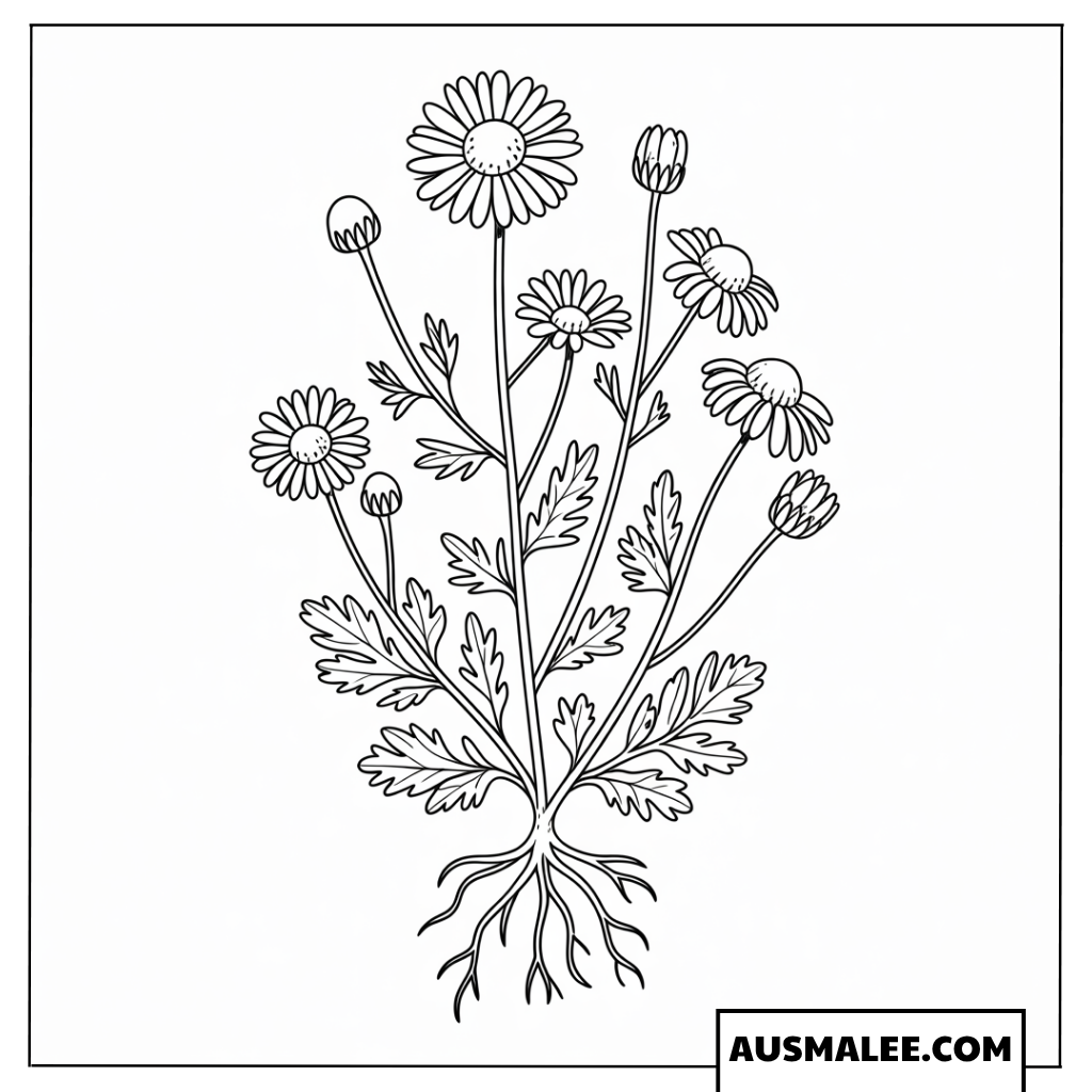 Ausmalbild Vintage Pflanzen und Knospen Muster