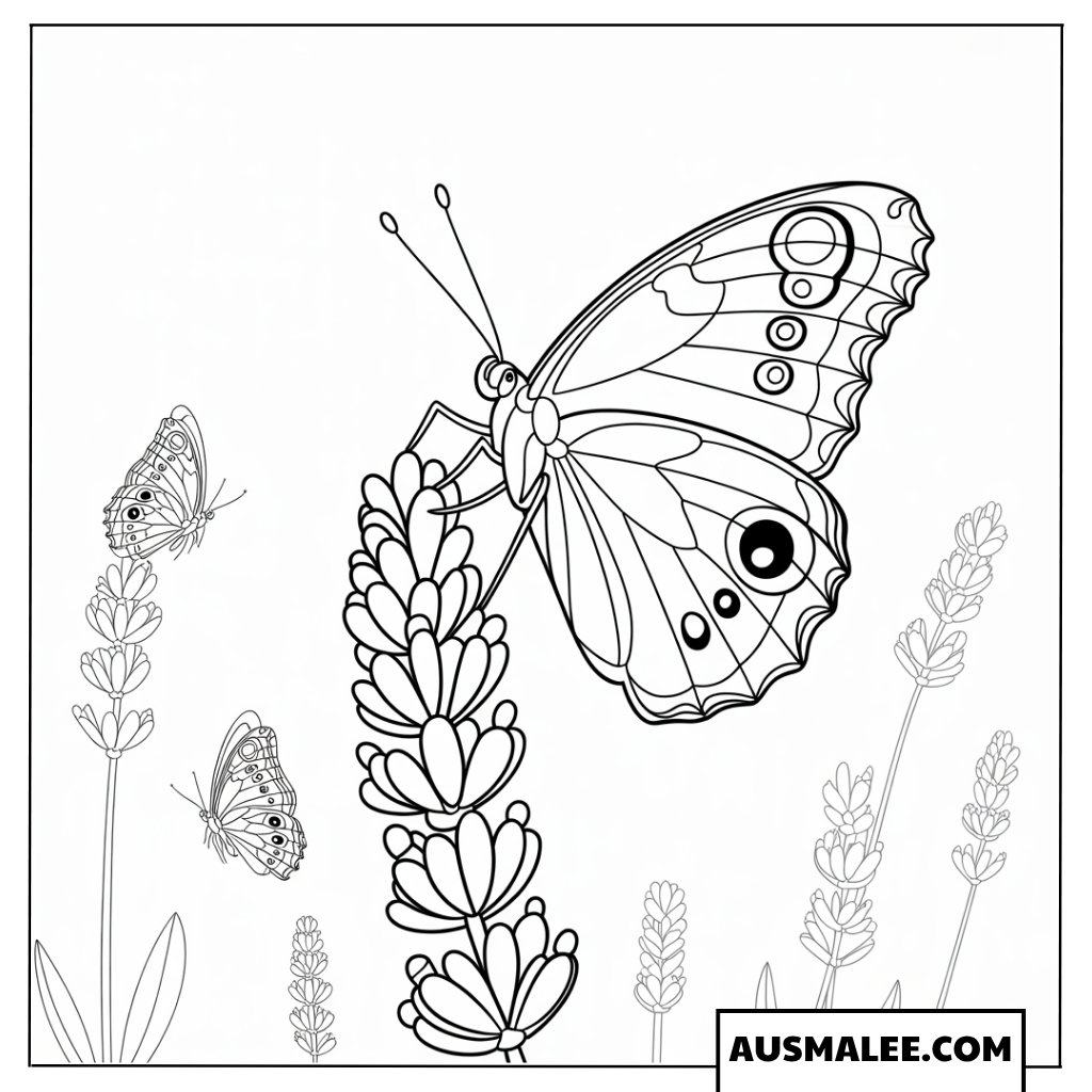 Ausmalbild Zwei Schmetterlinge fliegen über Lilien