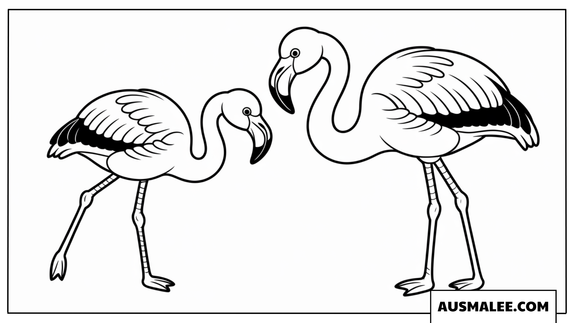 Ausmalbild eines liebevollen Flamingo-Paares.