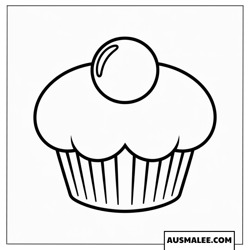 Ausmalbild einfacher Muffin mit einer Kirsche