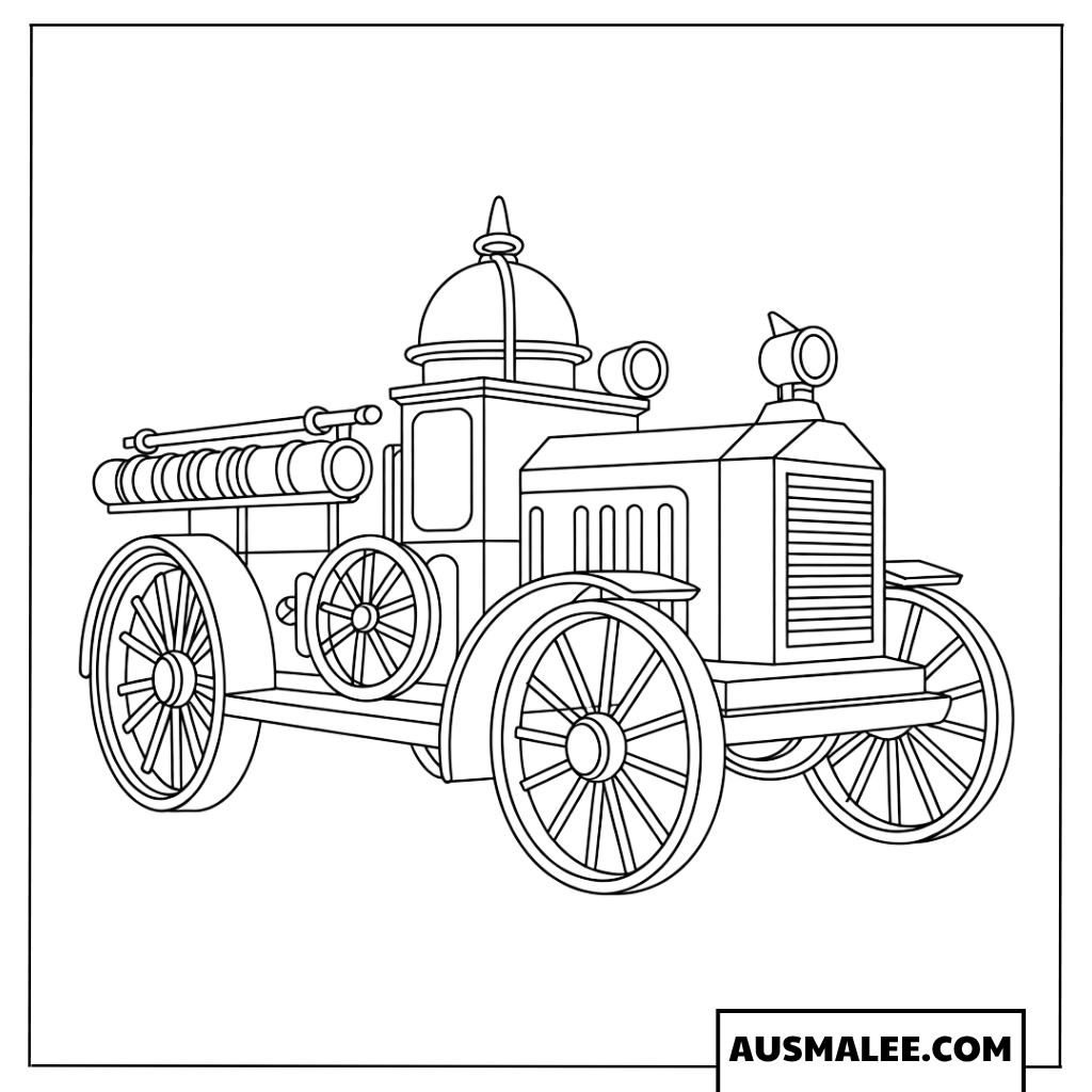 Ausmalbild klassisches Oldtimer-Feuerwehrauto