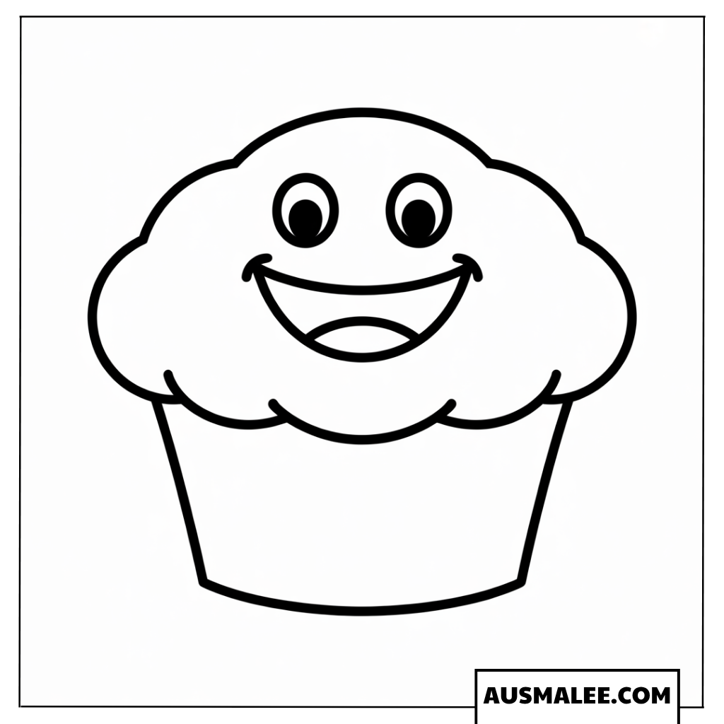 Ausmalbild lustiger Muffin mit einem Smiley-Gesicht