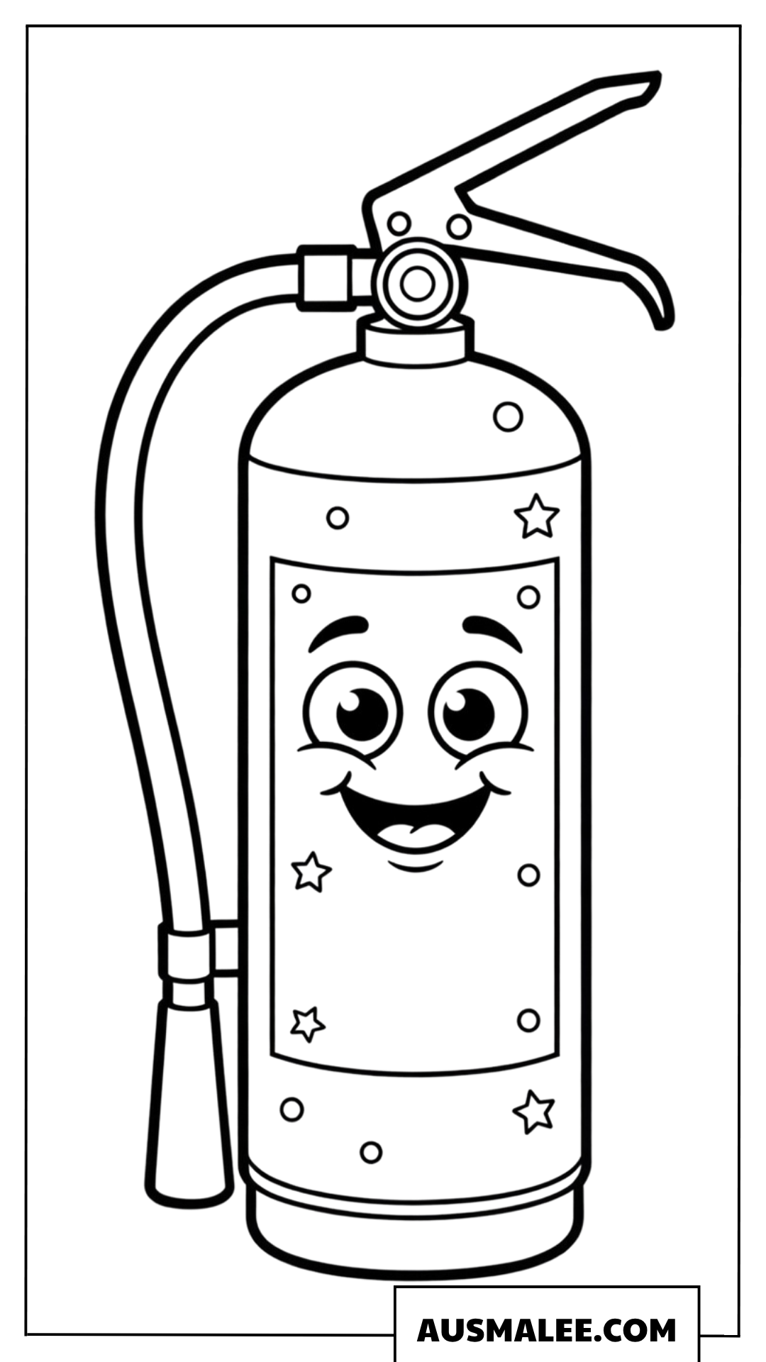 Ausmalbild lustiger Zeichentrick-Feuerlöscher