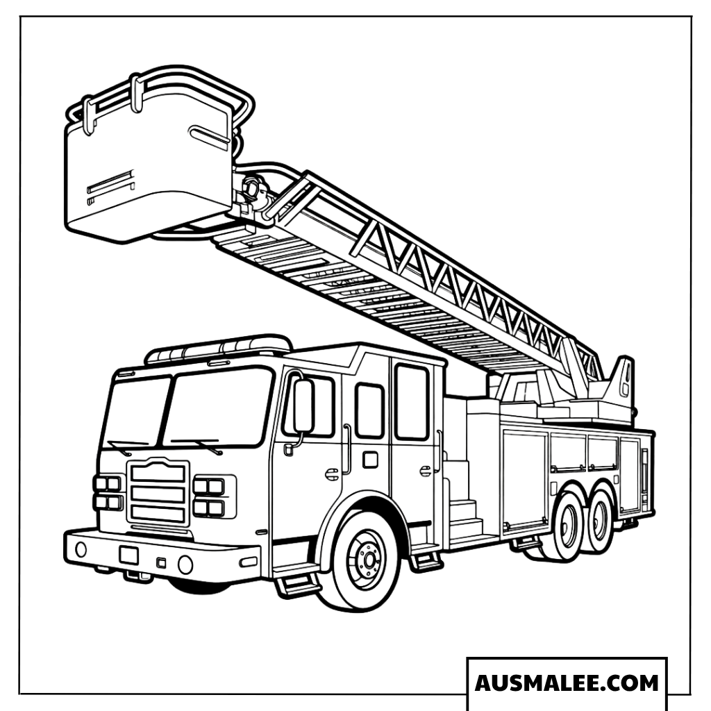 Ausmalbild modernes Leiterfeuerwehrauto