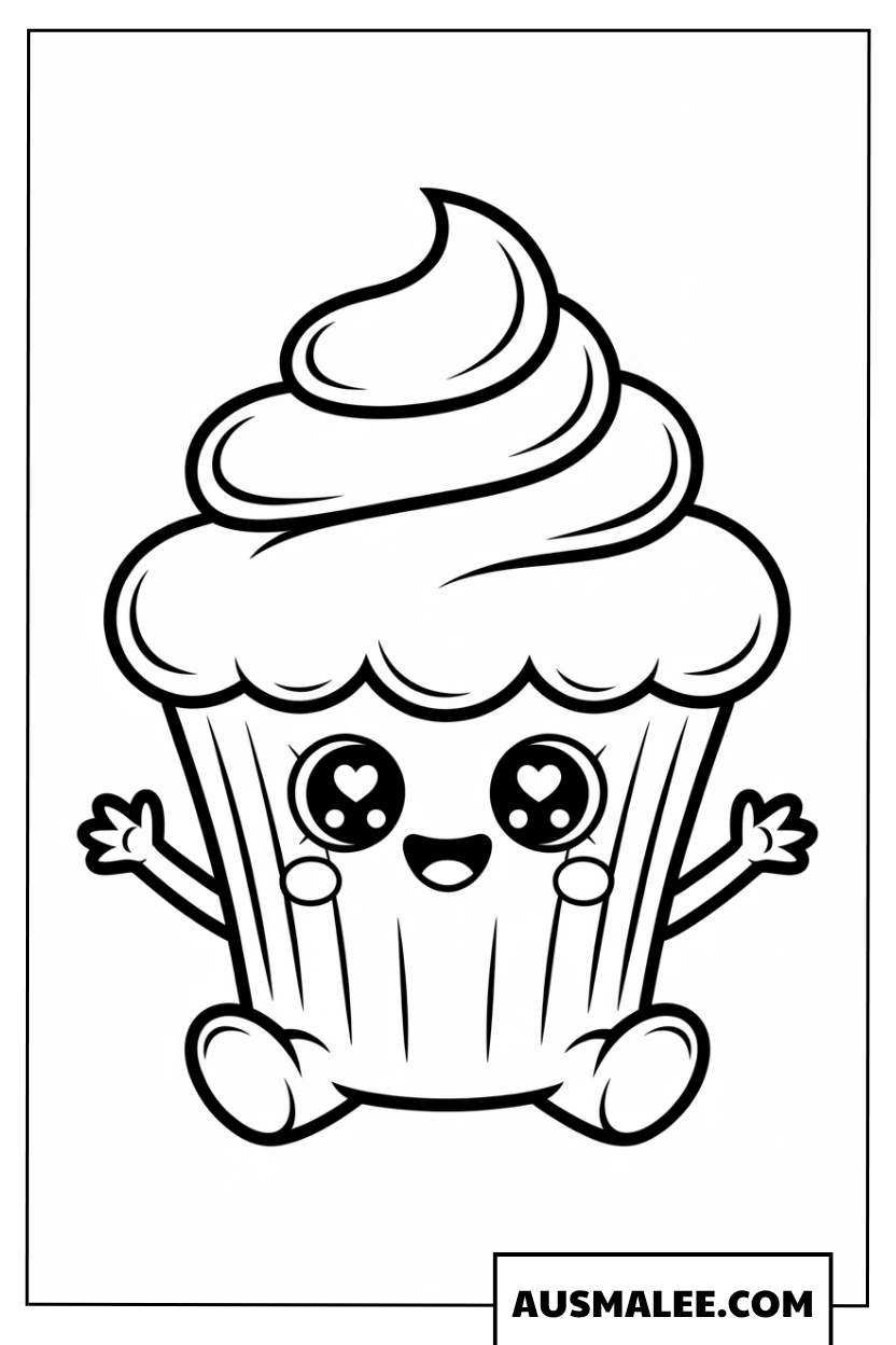 Ausmalbild niedlicher Chibi-Cupcake