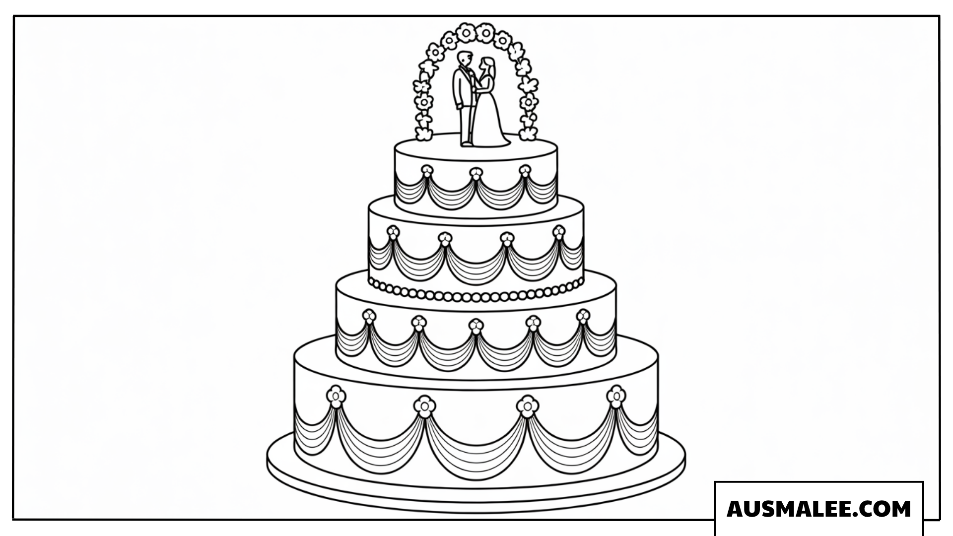 Ausmalbild prachtvolle vierstöckige Hochzeitstorte