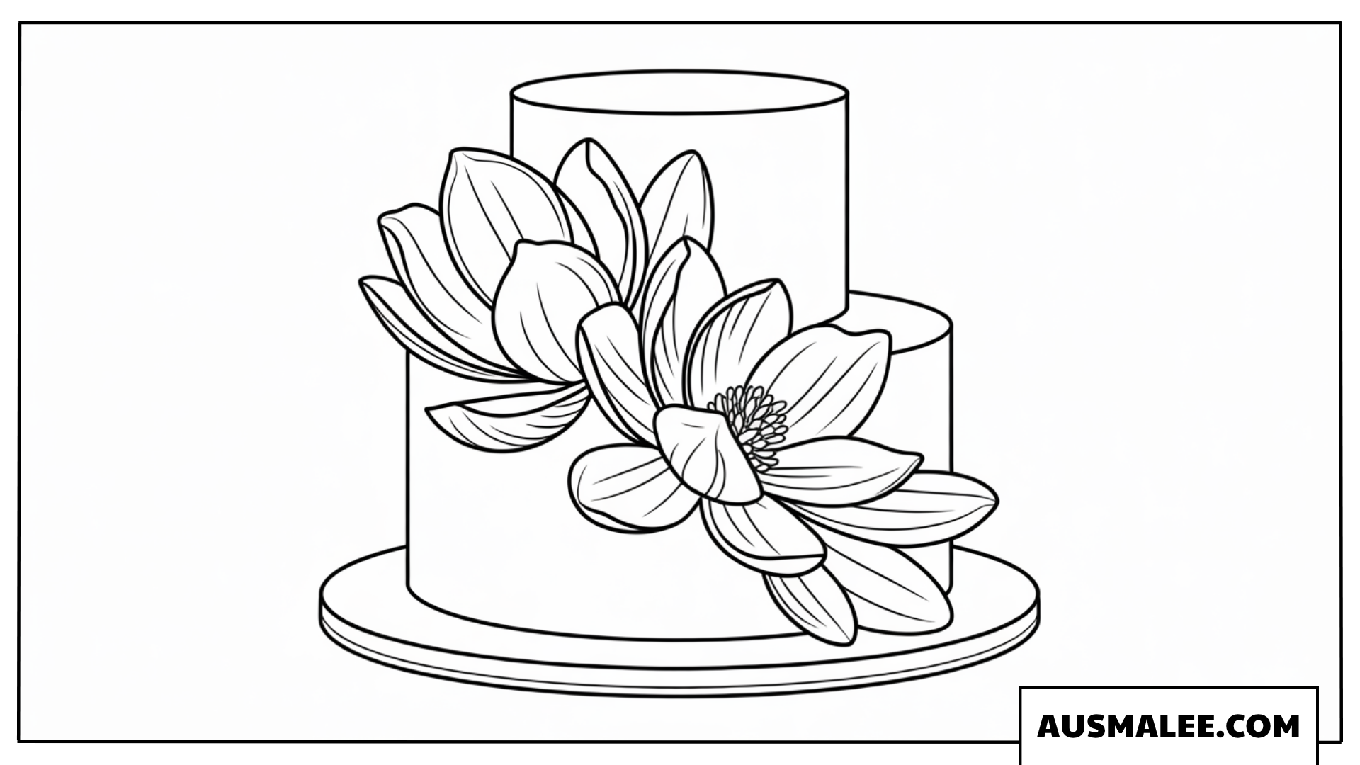 Ausmalbild zweistöckige Hochzeitstorte mit Magnolie