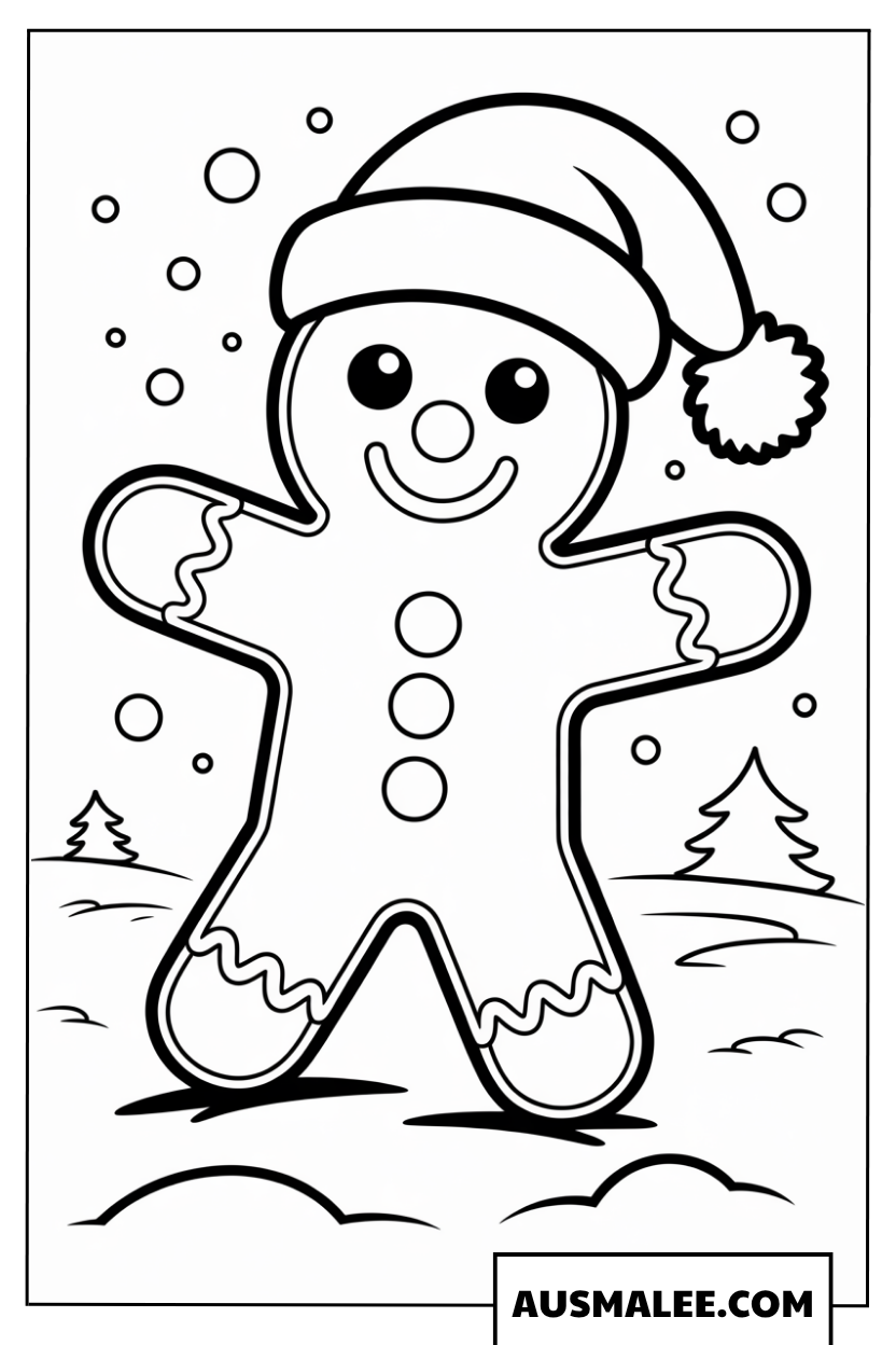 AusmalbildLebkuchenmann im Schneegestöber