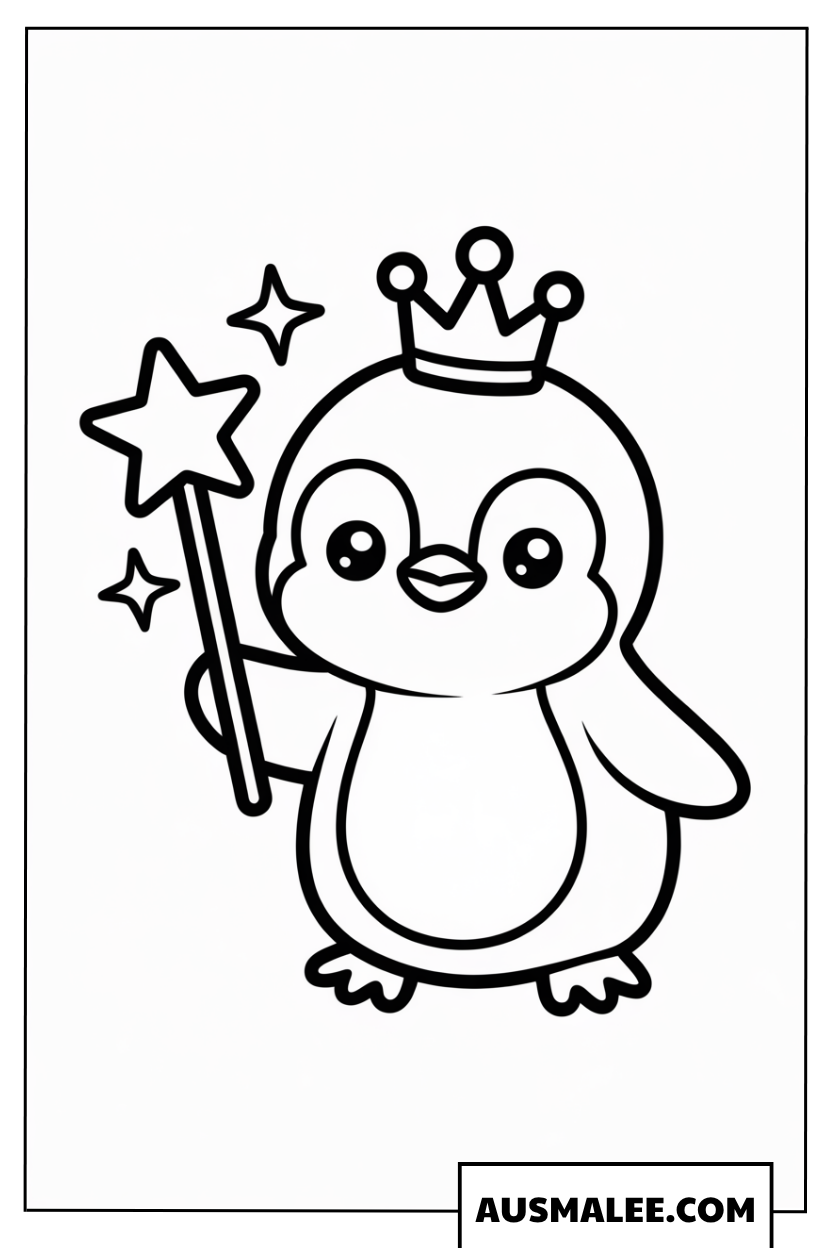 Baby Pinguin Ausmalbild als Zauberer