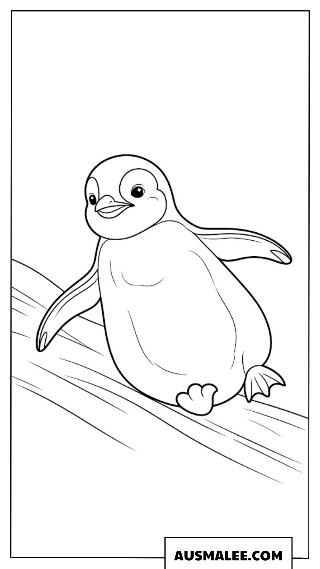 Baby Pinguin Ausmalbild beim Rutschenlernen