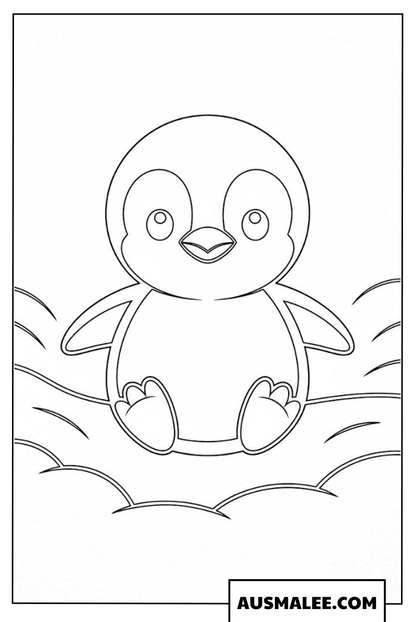 Baby Pinguin Ausmalbild im Winterschnee