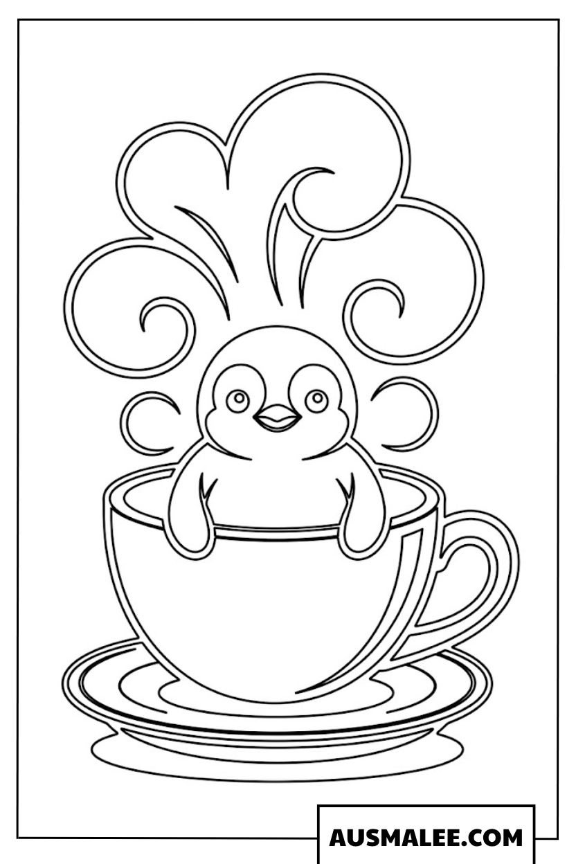 Baby Pinguin Ausmalbild in einer Teetasse
