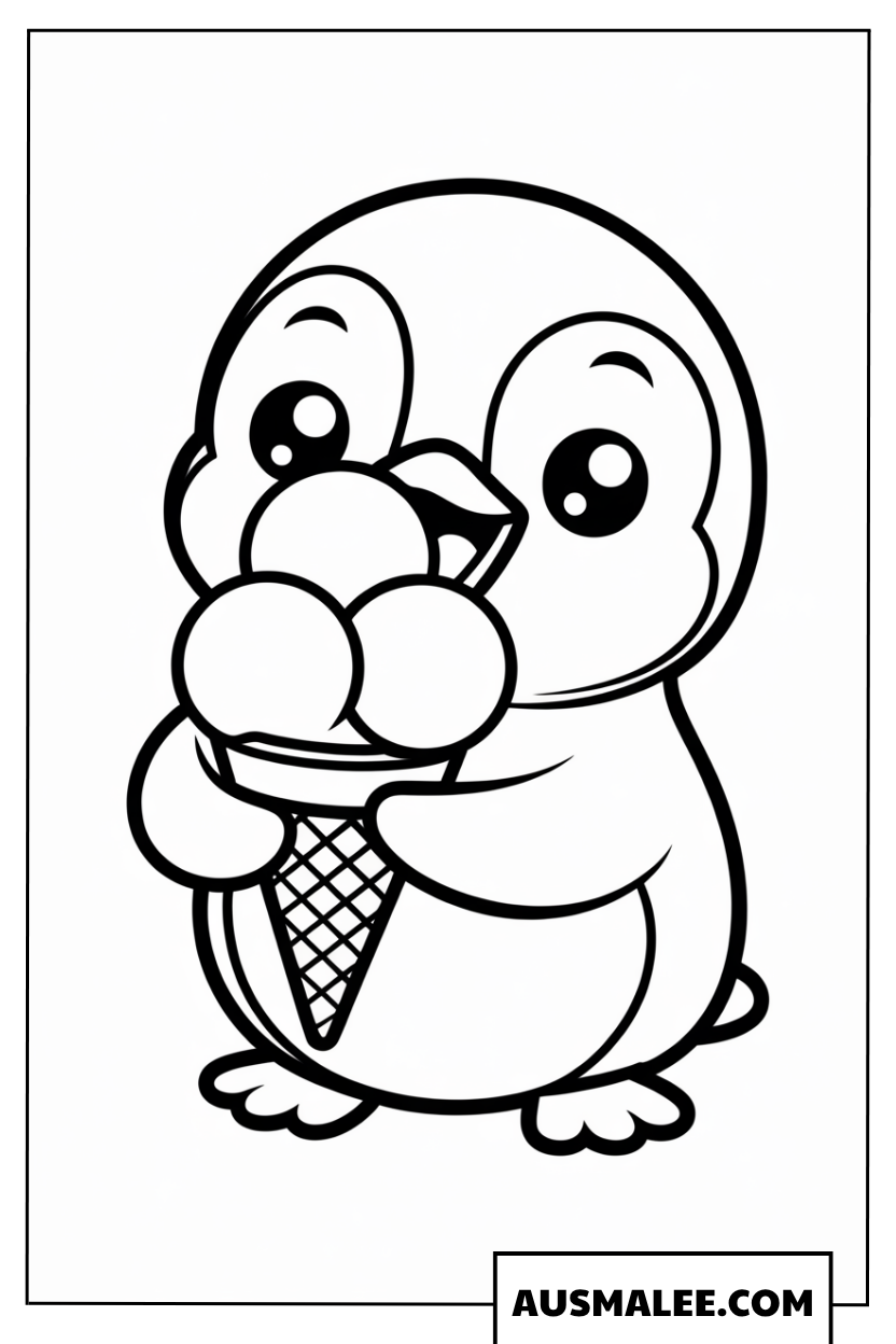 Baby Pinguin Ausmalbild mit Eiscreme