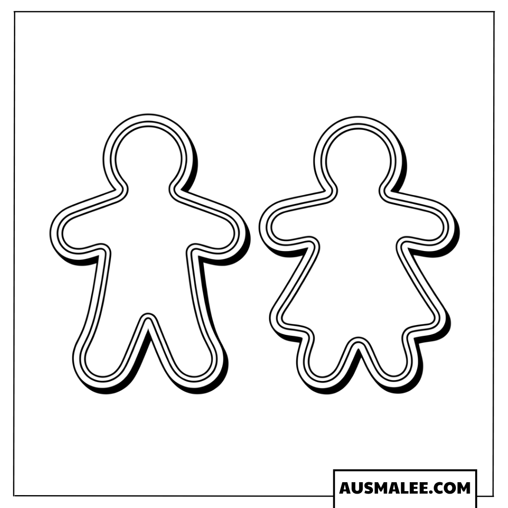 Einfache Lebkuchen-Paar Vorlage Ausmalbilder