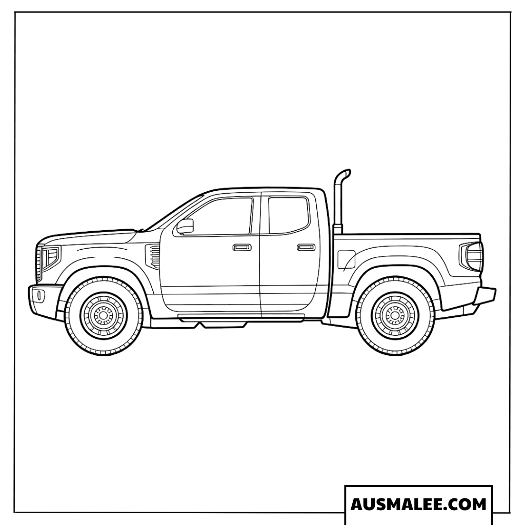 Einfaches Ausmalbild Langer Pickup-Truck für Kleinkinder