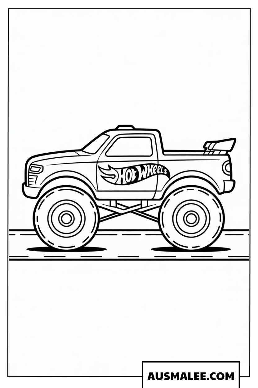 Einfaches Hot Wheels Monster Truck Ausmalbild auf gerader Straße