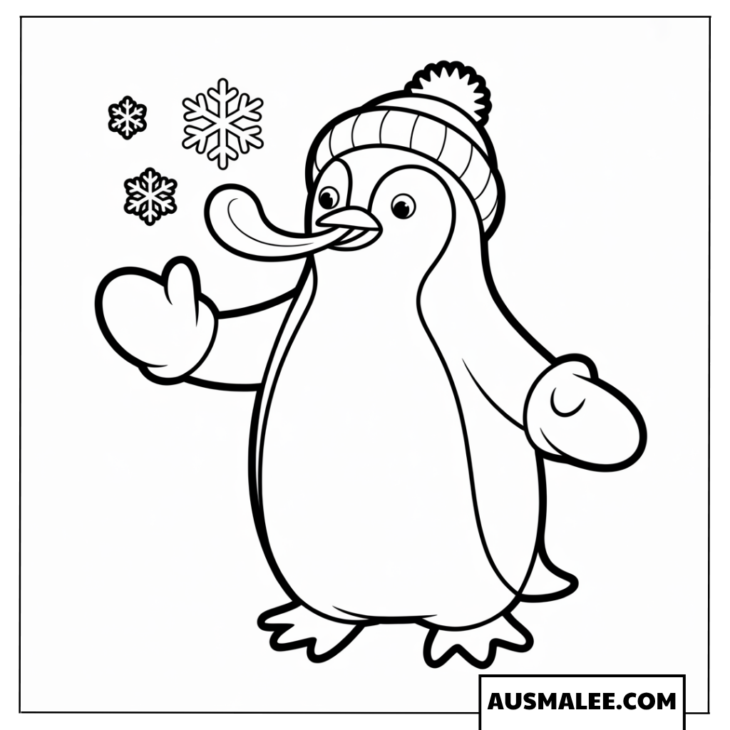 Fröhlicher Pinguin im Schnee Ausmalbild
