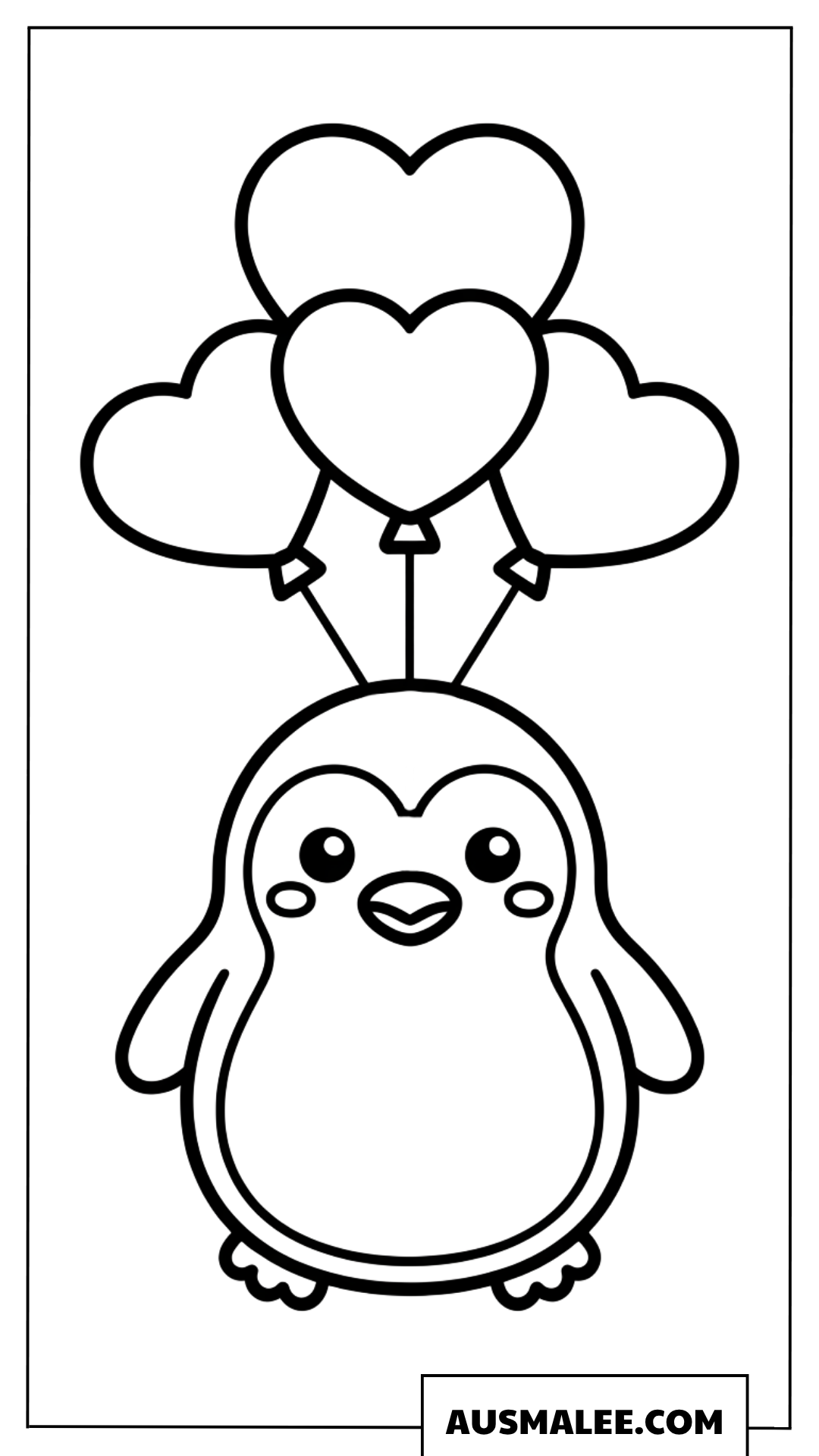 Kawaii Pinguin Ausmalbild mit Herzballons
