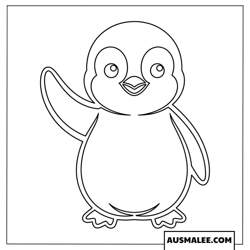 Kleiner Pinguin Ausmalbild beim Winken