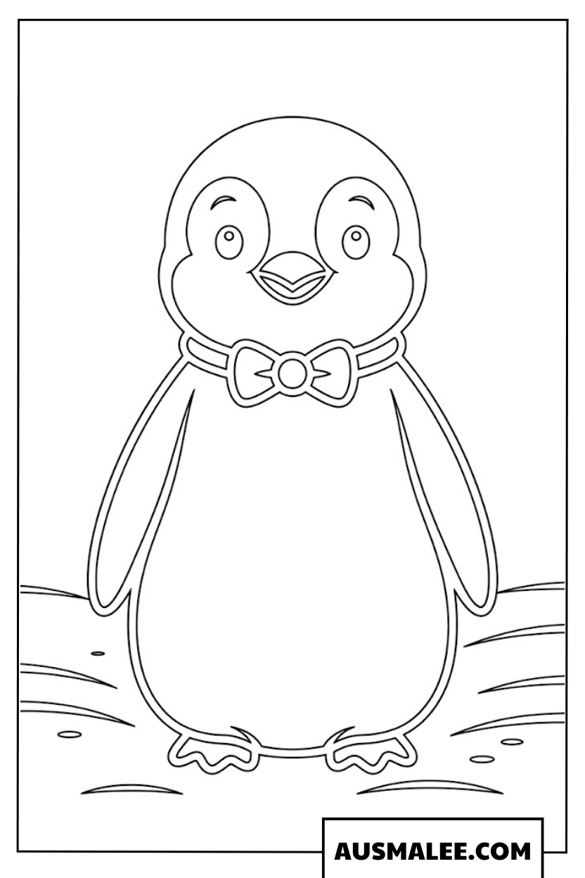 Kleiner Pinguin mit Schleife Ausmalbild