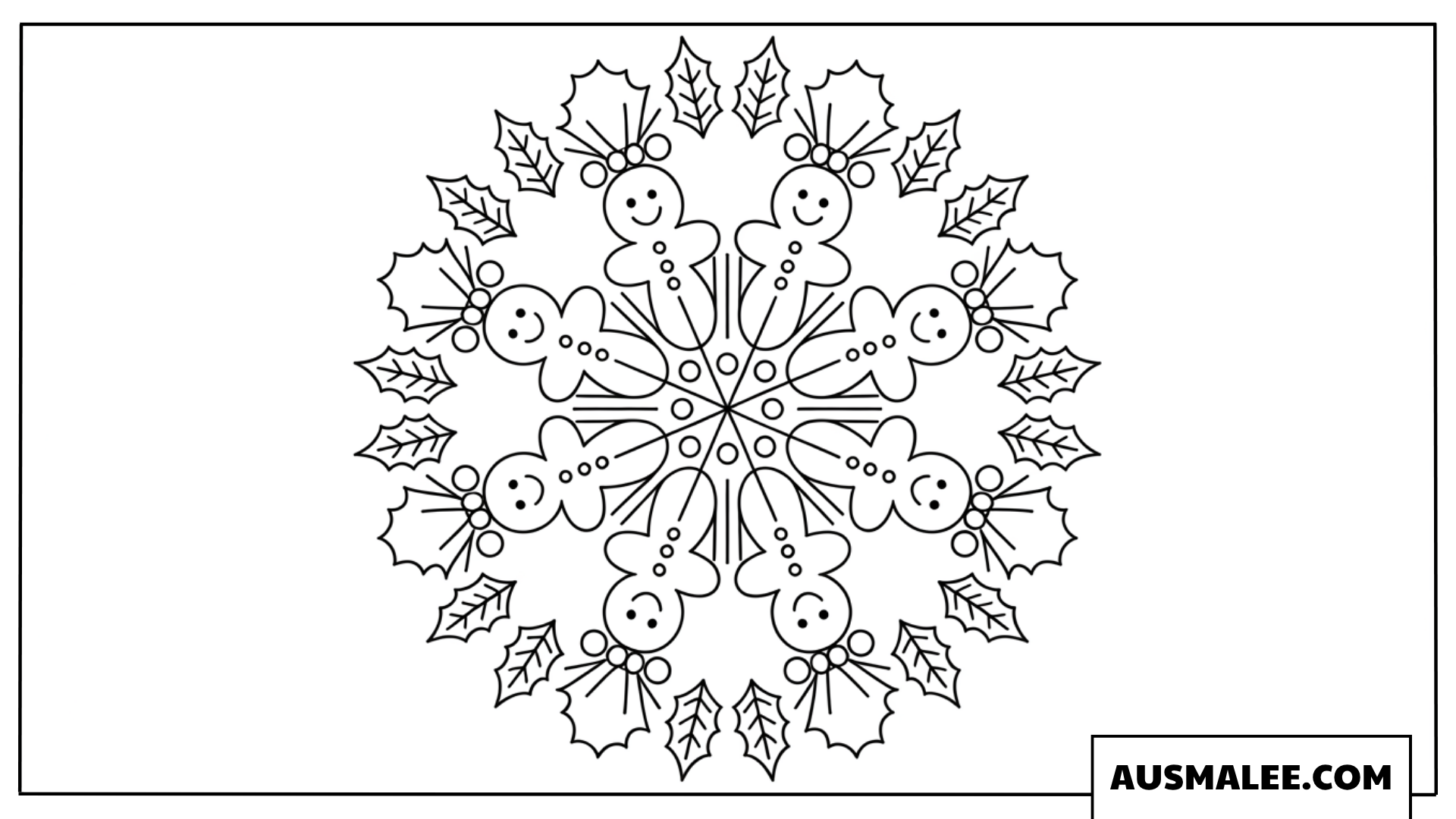 Lebkuchen-Mandala mit weihnachtlichen Blättern Ausmalbilder