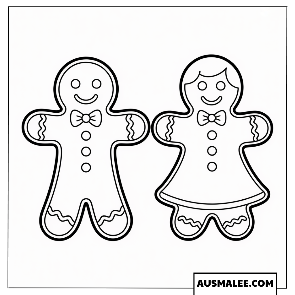 Lebkuchenmann und Frau mit Schleife Ausmalbilder