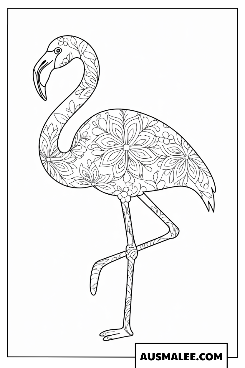 Mandala-Ausmalbild eines Flamingos für Erwachsene