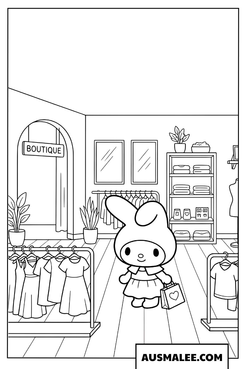 My Melody fait du shopping Coloriage