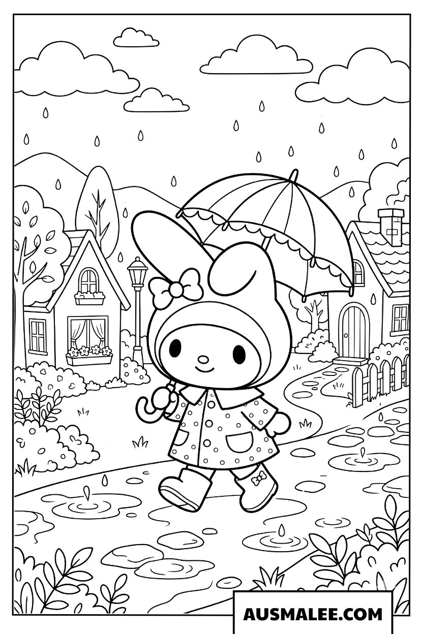 My Melody sous la pluie Coloriage