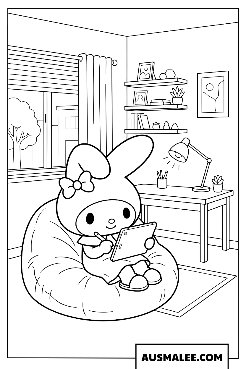 My Melody lit à la maison Coloriage
