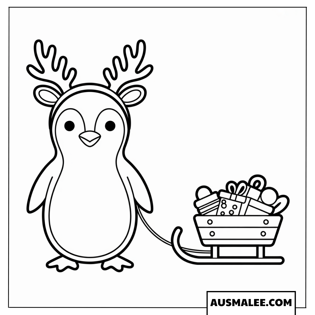 Pinguin Ausmalbild als Rentier