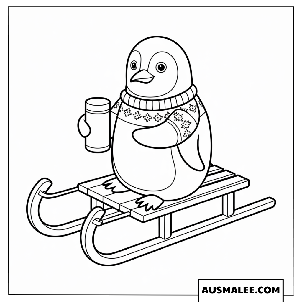 Pinguin Ausmalbild auf dem Schlitten