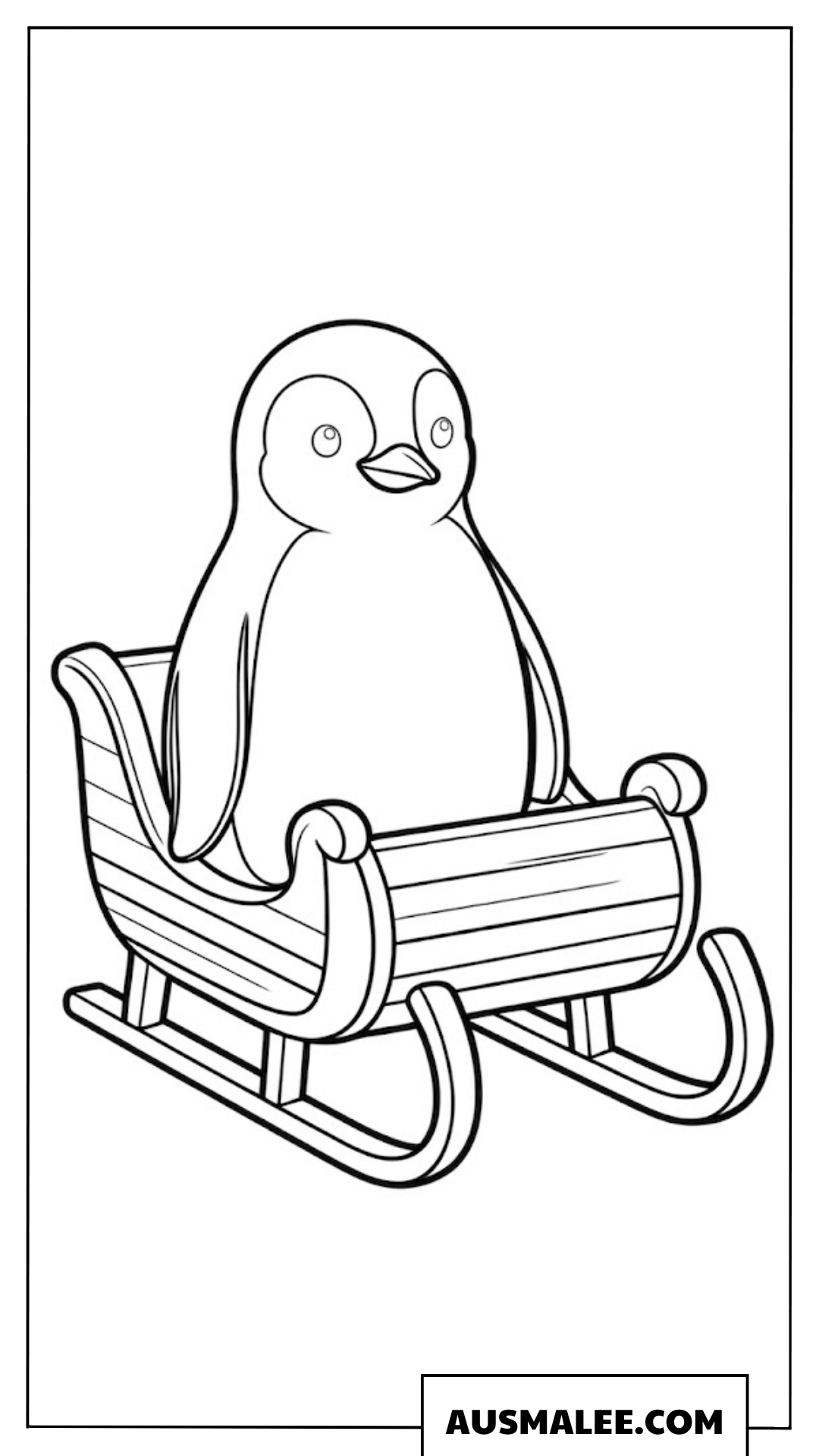 Pinguin Ausmalbild auf einem Schlitten