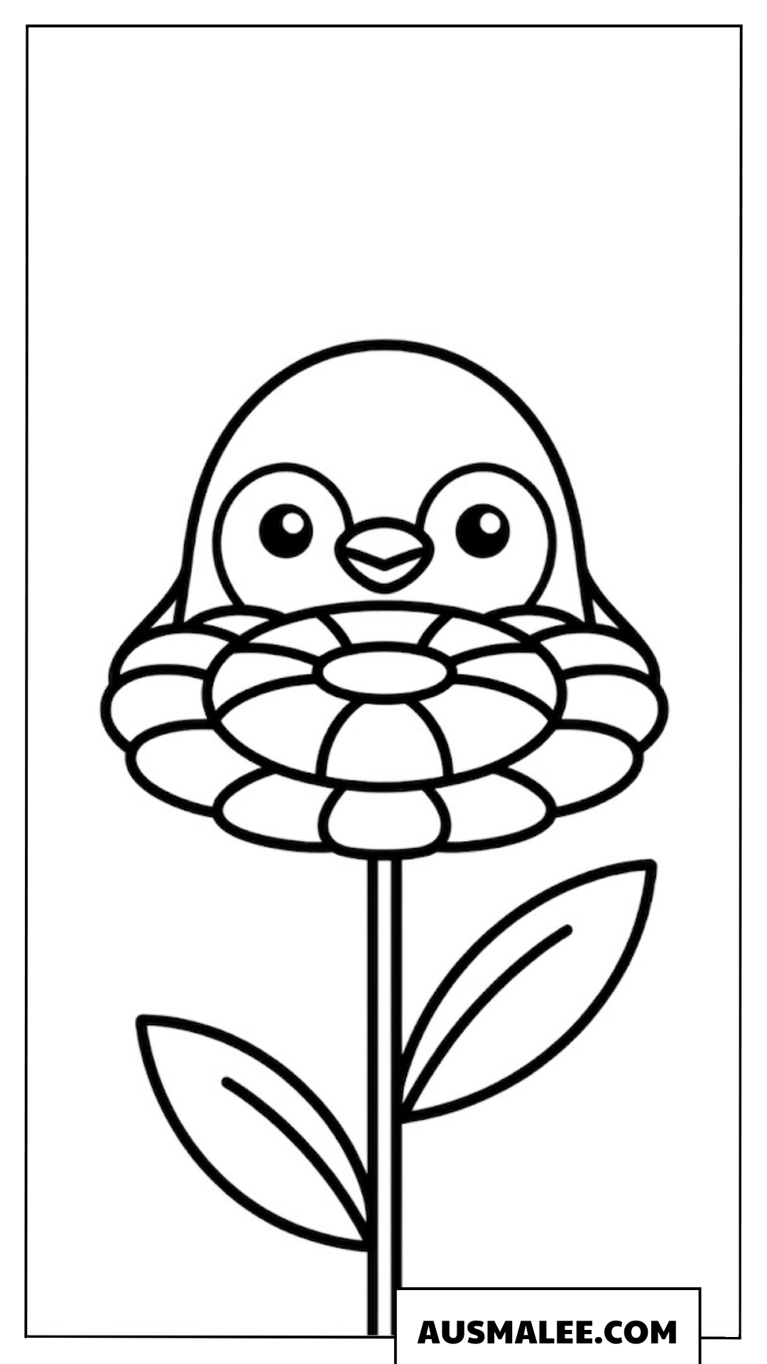 Pinguin Ausmalbild auf einer Blume