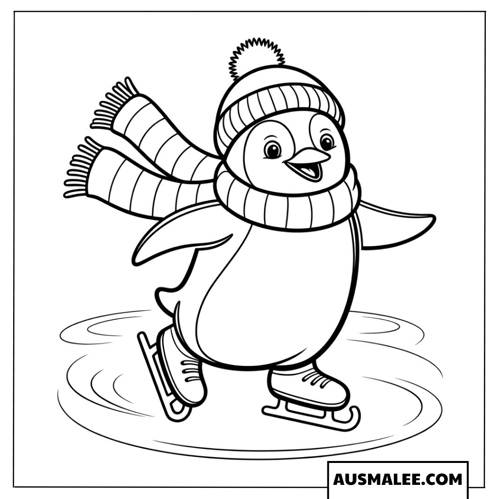 Pinguin Ausmalbild beim Eiskunstlauf