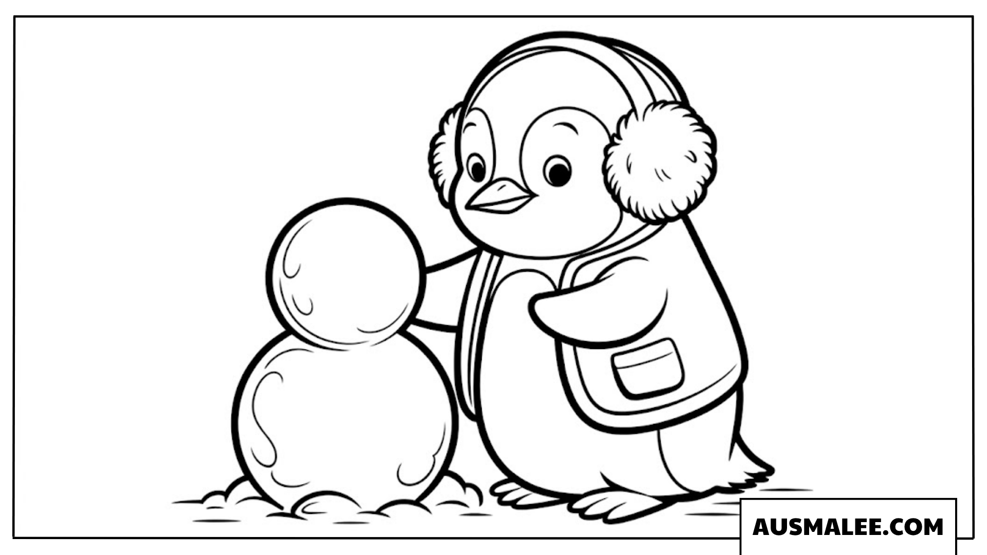 Pinguin Ausmalbild beim Schneemannbauen