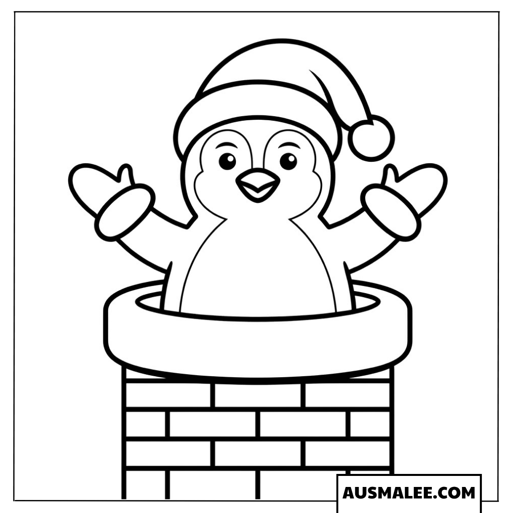 Pinguin Ausmalbild im Schornstein