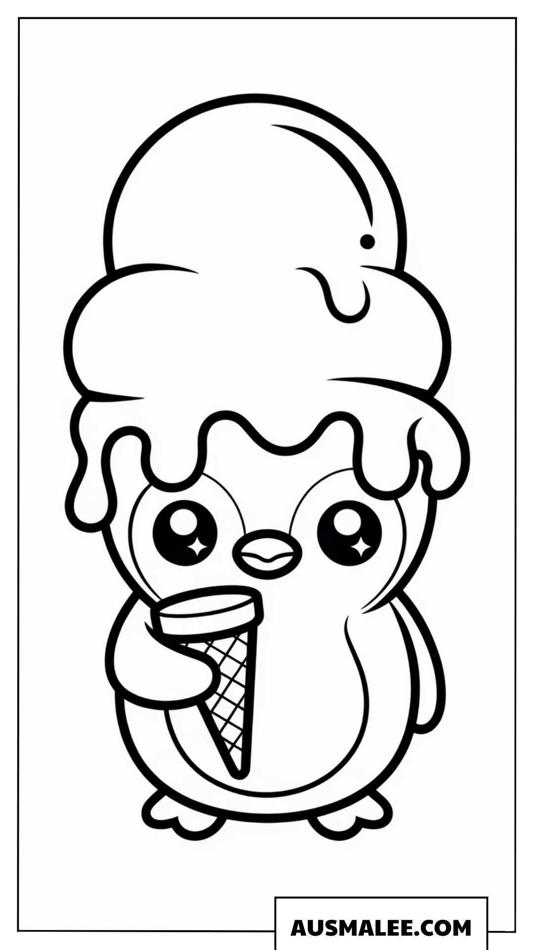 Pinguin Ausmalbild mit Eiscreme