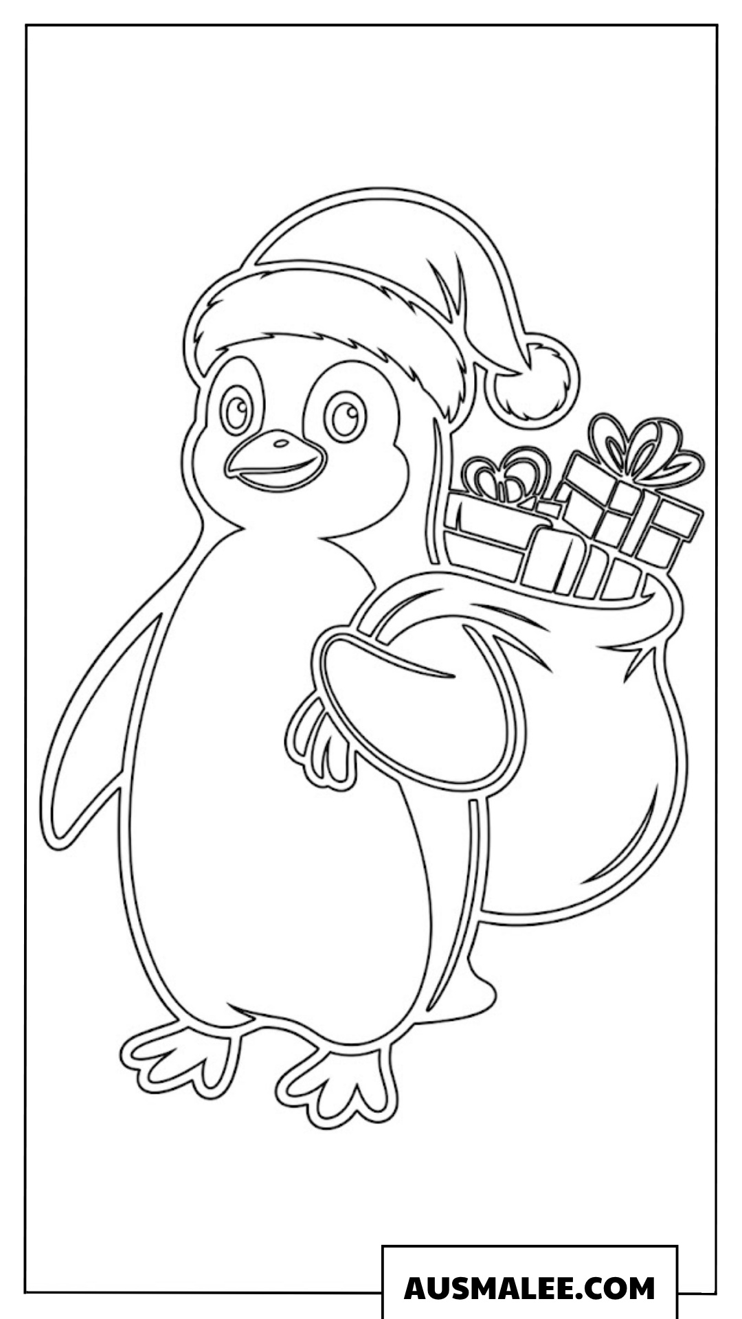 Pinguin Ausmalbild mit Weihnachtsgeschenken