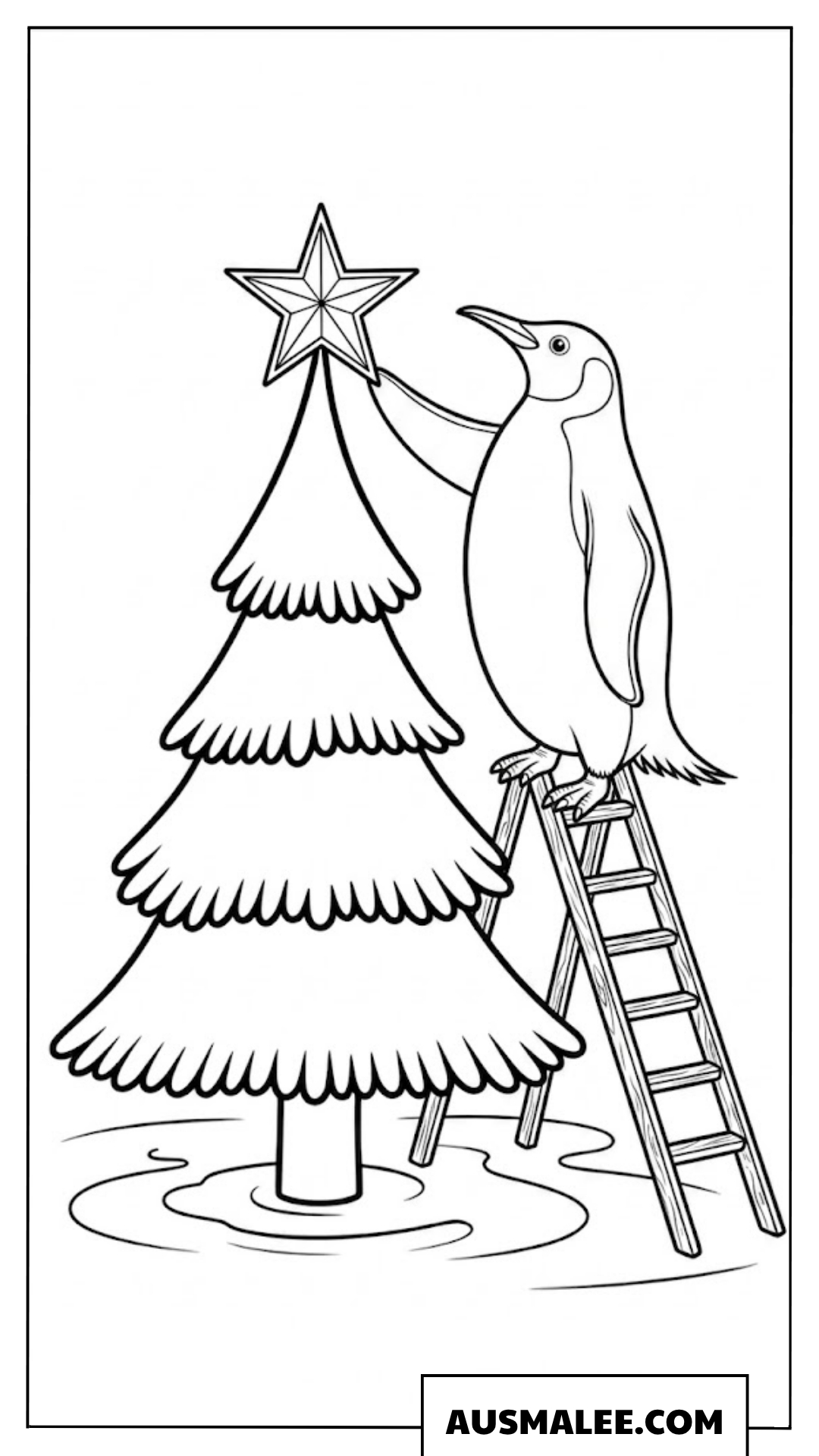 Pinguin Ausmalbild mit Weihnachtsstern