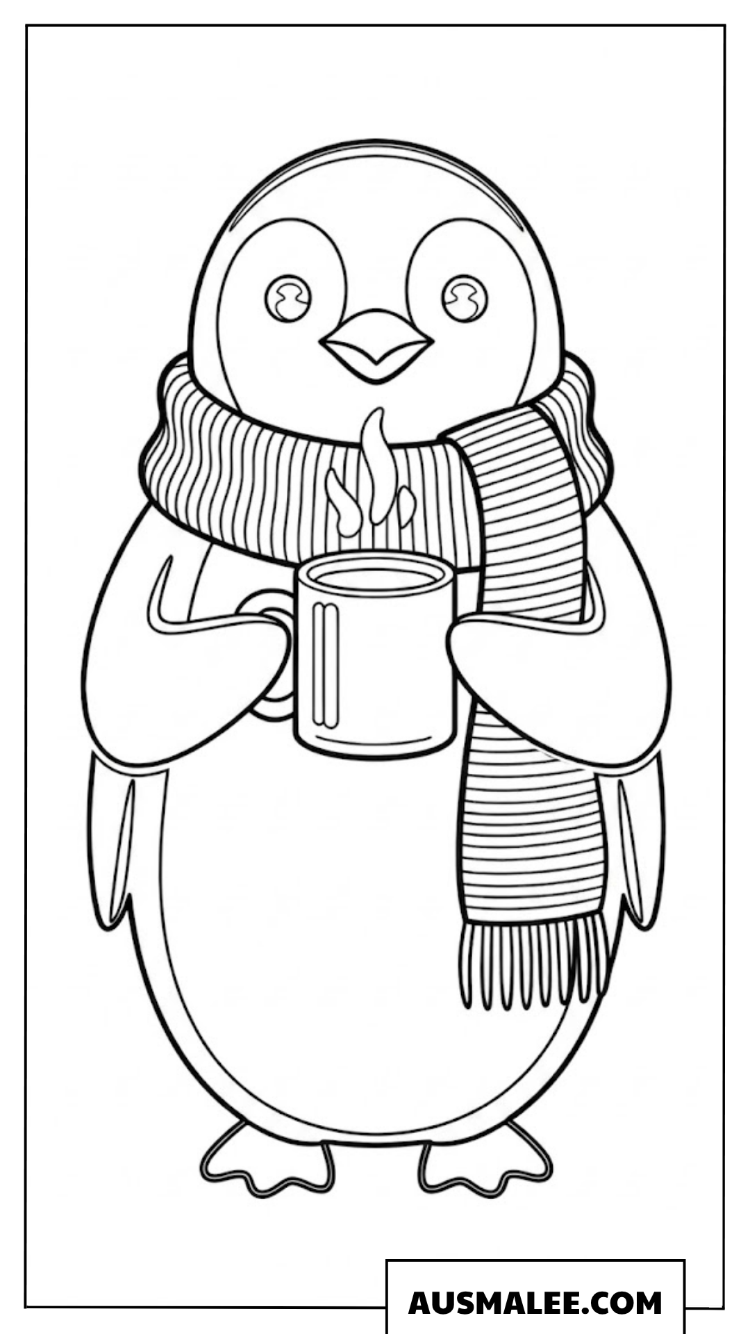 Pinguin Ausmalbild mit heißem Kakao