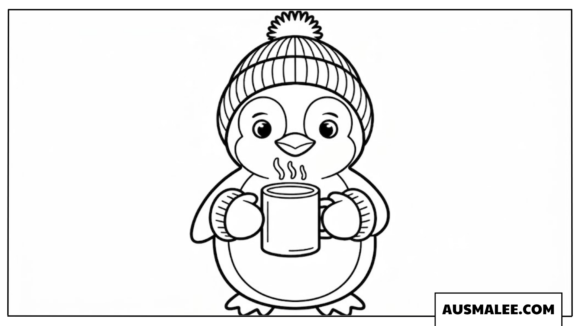 Pinguin Ausmalbild mit heißem Tee