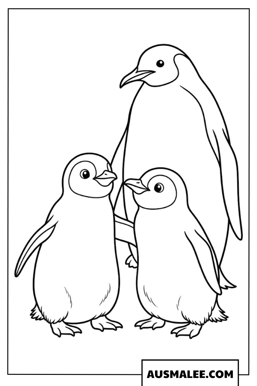 Pinguin Eltern mit Küken Ausmalbild