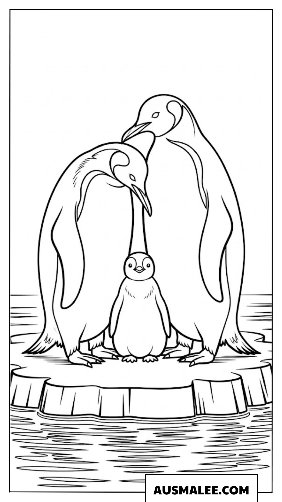 Pinguin Familie auf dem Eis Ausmalbild