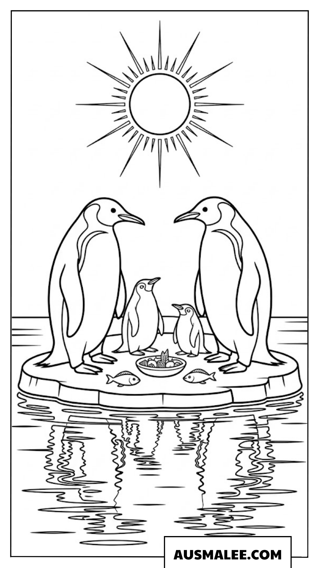 Pinguin Familienessen Ausmalbild