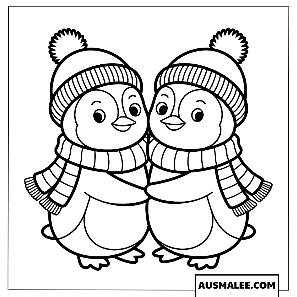 Pinguin Freunde im Winter Ausmalbild