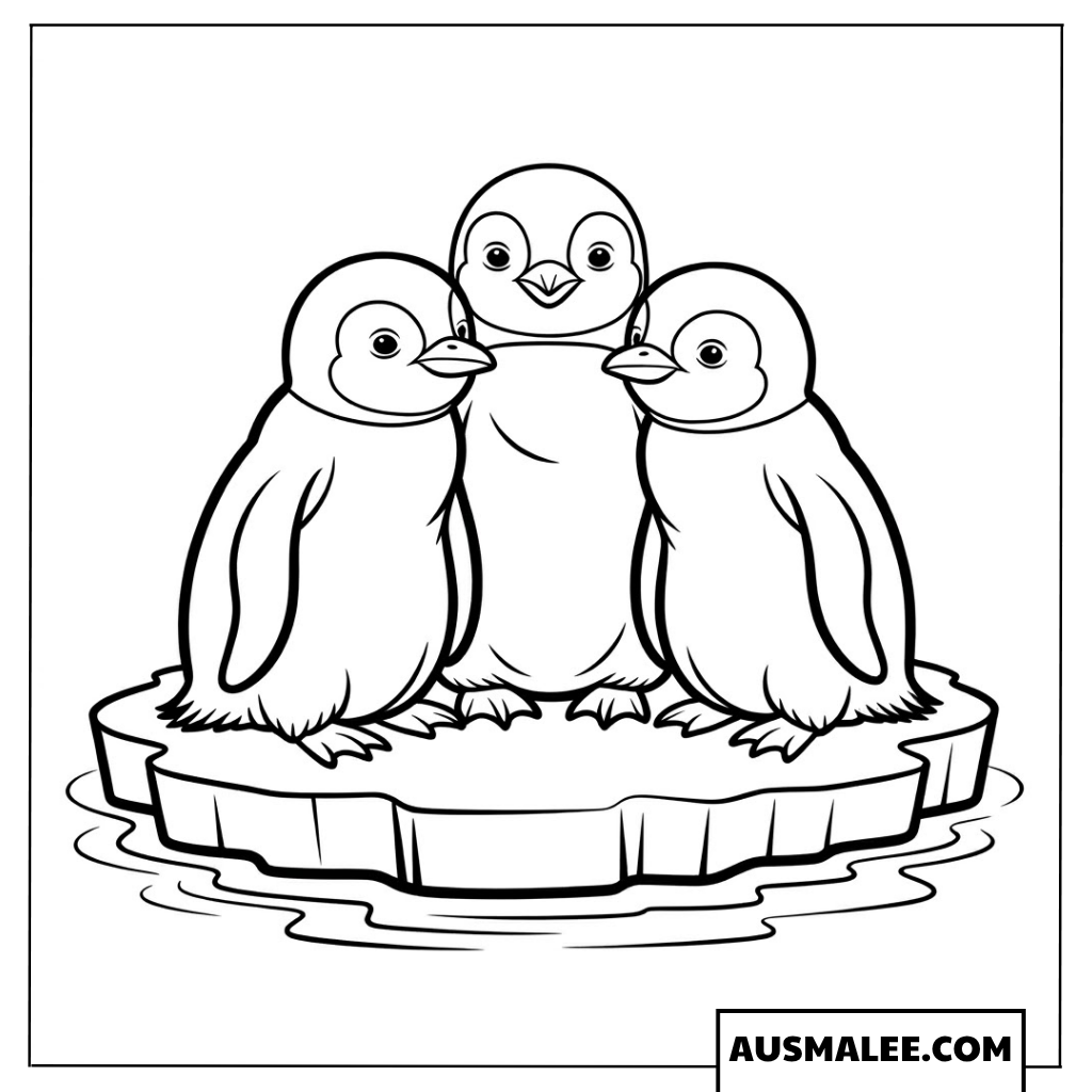 Pinguinbaby Ausmalbild auf einer Eisscholle