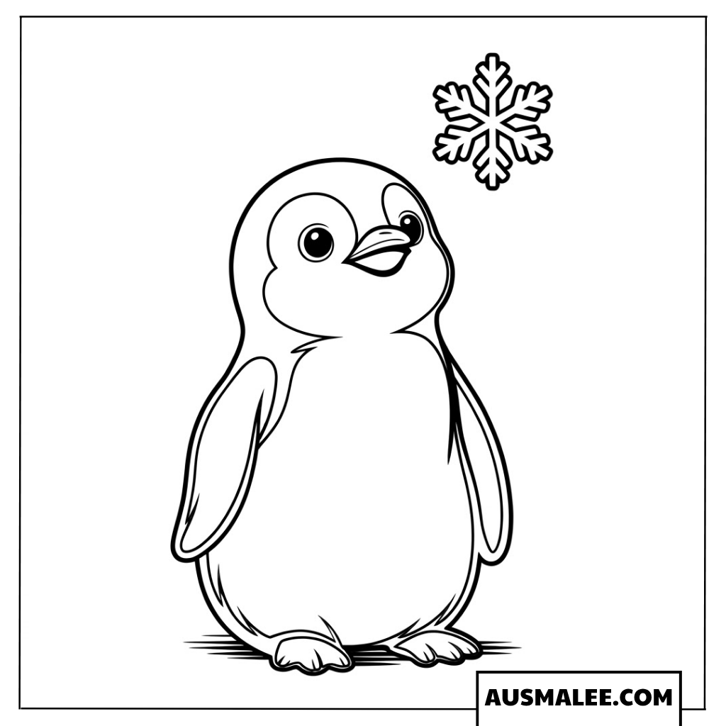 Pinguinbaby Ausmalbild mit Schneeflocke